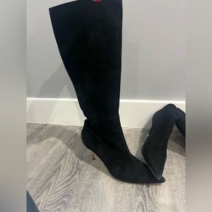 Gucci Black Suede Heeled Boots
